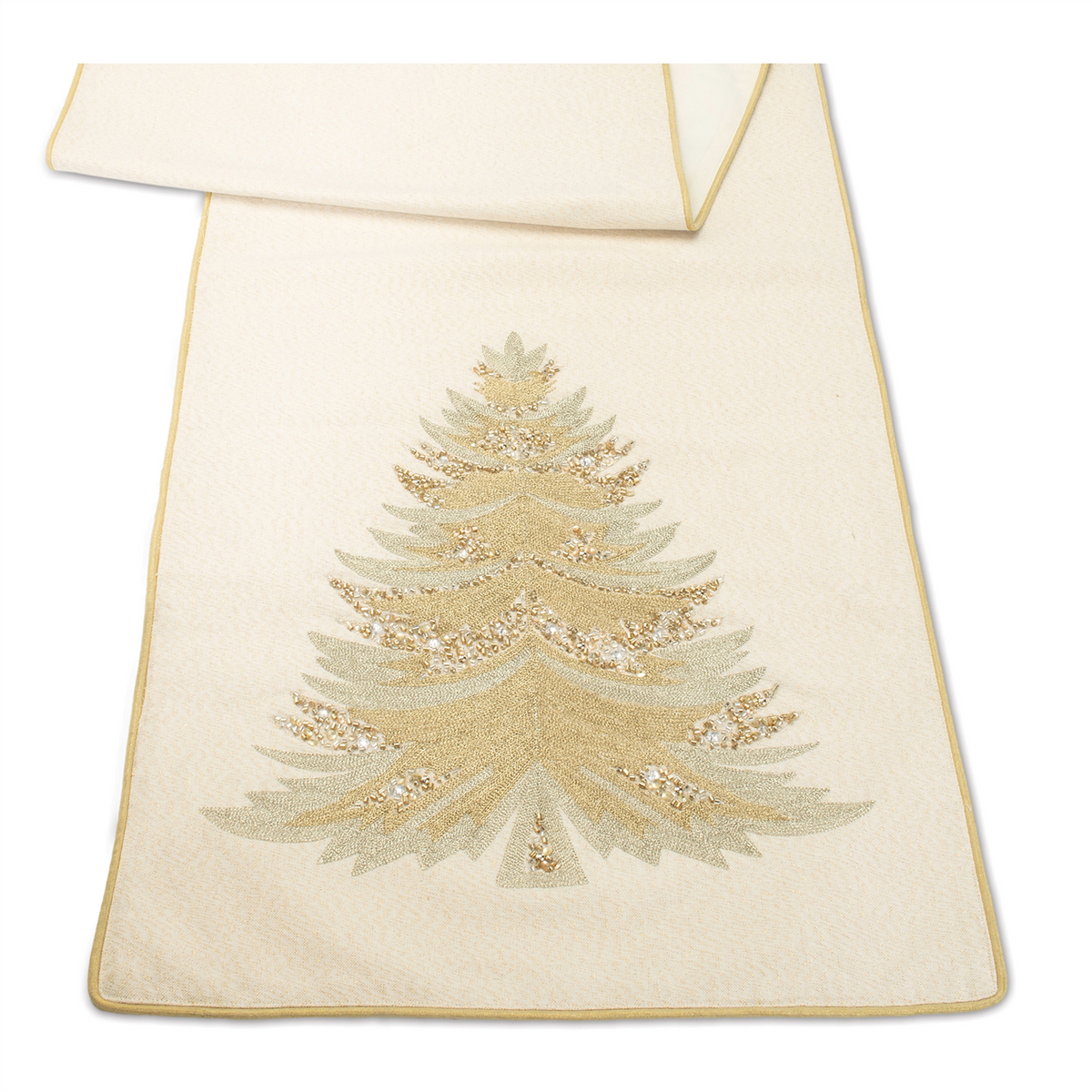 Bead Embroidered Pine Tree Table Runner 72"L -Ship Only