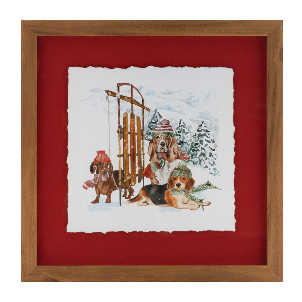 Sled and Ski Dogs Print (Set of 2) 12”SQ Plastic/Canvas/Glass -Ship Only