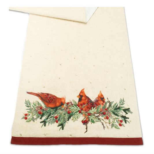 Beaded Cardinal Bird Table Runner 72"L -Ship Only