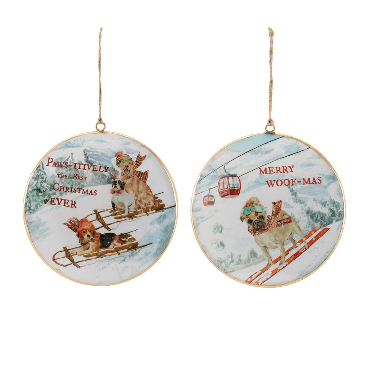 Sled and Ski Dogs Disc Ornament (Set of 6)