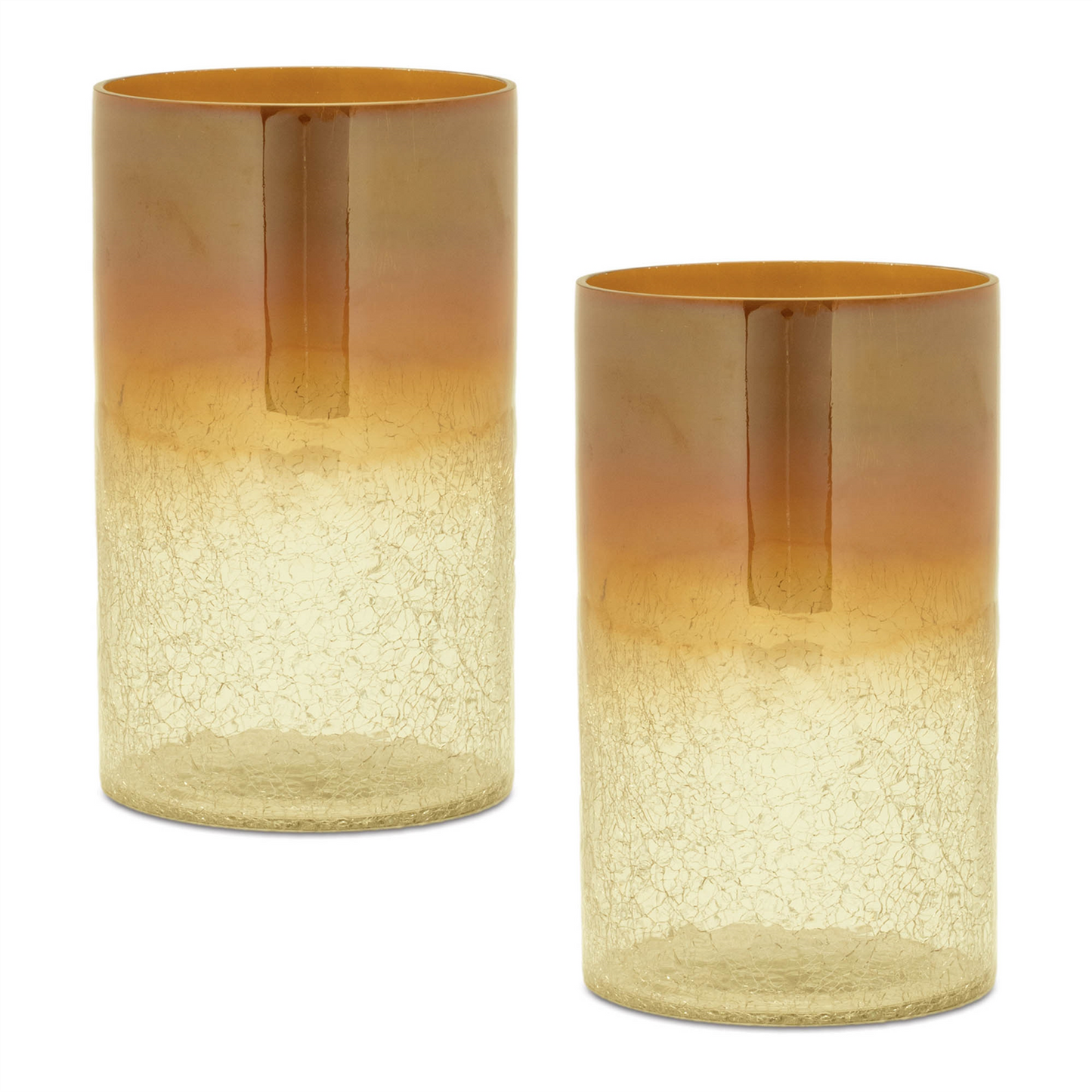 Gold Ombre Crackle Glass Vase (Set of 2) -Ship Only