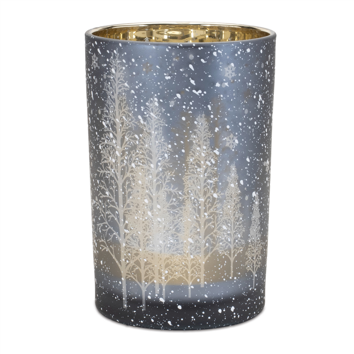 Navy Pine Tree Glass Candle Holder (Set of 2) -Ship Only