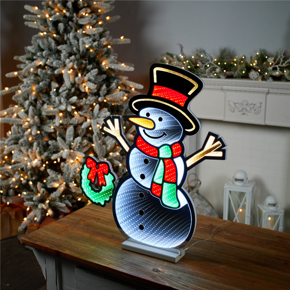 Snowman and Wreath Ekkolight 23.5"H -Ship Only