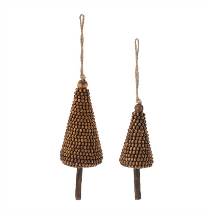 Wood Beaded Pine Tree Ornament (Set of 4)