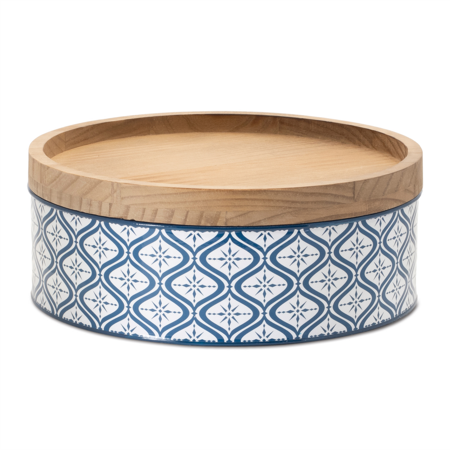 Metal Patterned Canister with Natural Wood Lid (Set of 2)