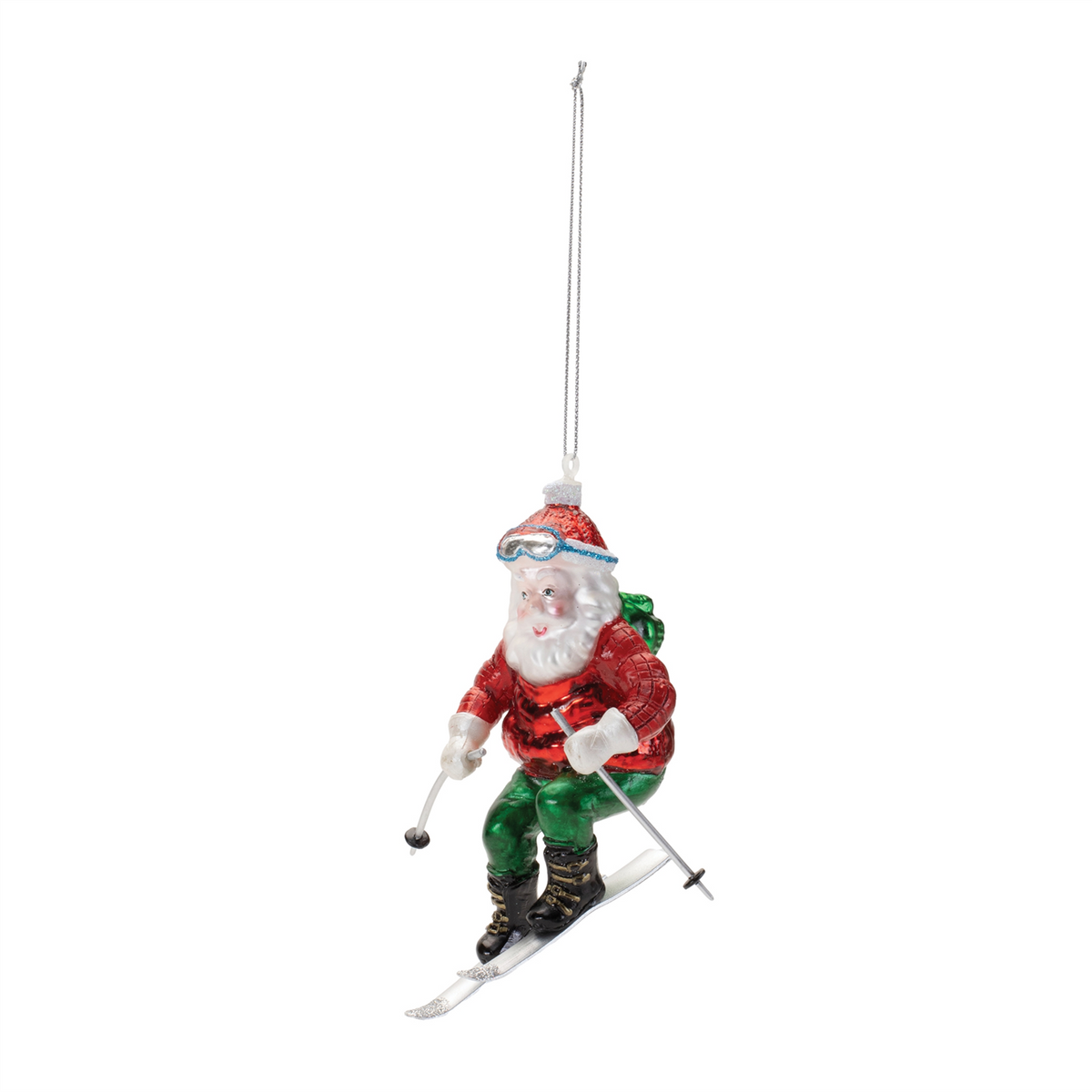 Santa on Skis Ornament (Set of 6) 4.5”H Glass