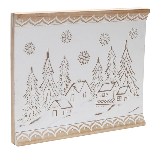 Carved Wood Winter Village Wall Art 19"L -Ship Only