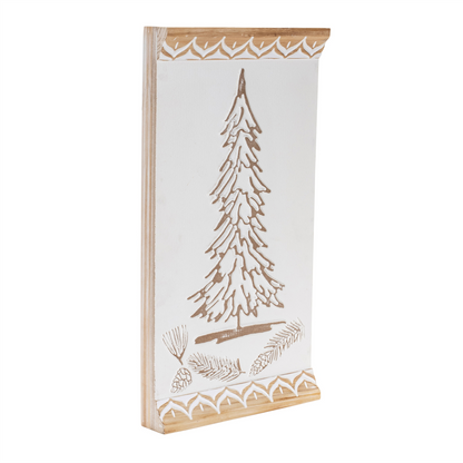 Carved Wood Pine Tree Wall Art 19"H