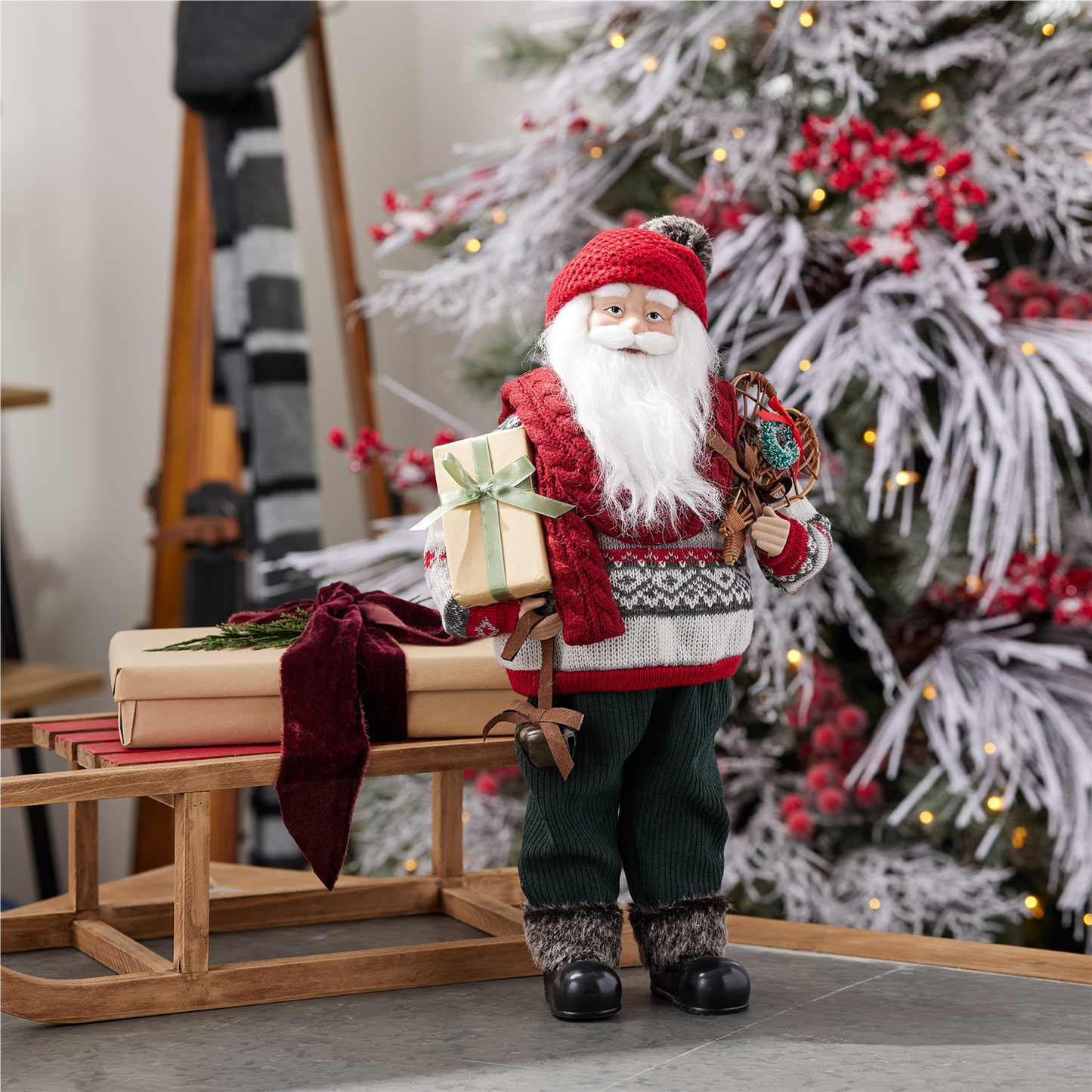 Ski Santa Character with Snow Shoes 12.5"H