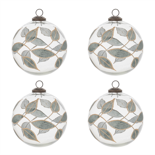 Leaf Etched Ball Ornament (Set of 4) -Ship Only