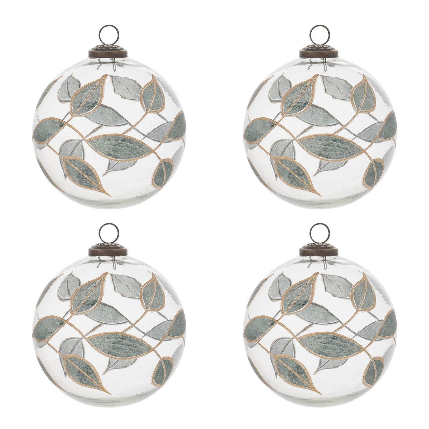 Leaf Etched Ball Ornament (Set of 4)