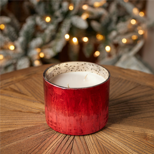 Cranberry Woods Scented Soy Candle with Etched Glass Holder 4"D -Ship Only