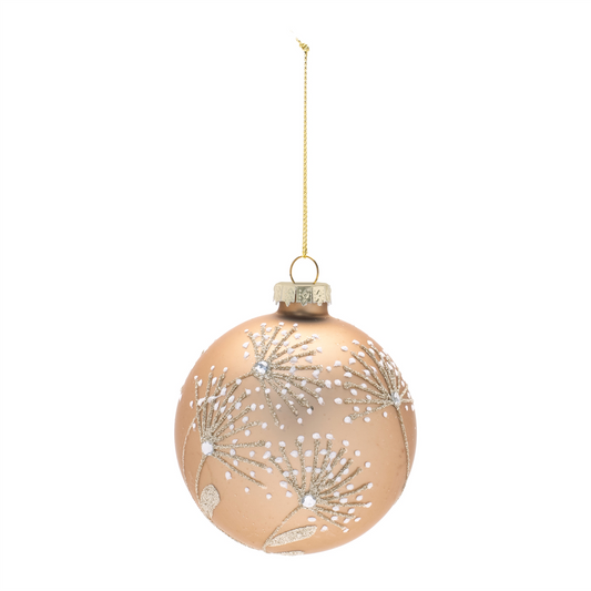 Champagne Floral Glass Ball Ornaments – Set of 12
