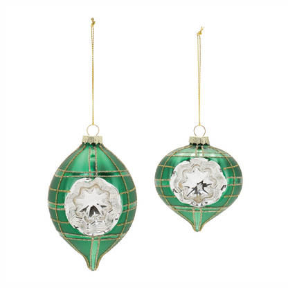 Vintage-Inspired Green Reflector Glass Ornaments – Set of 12