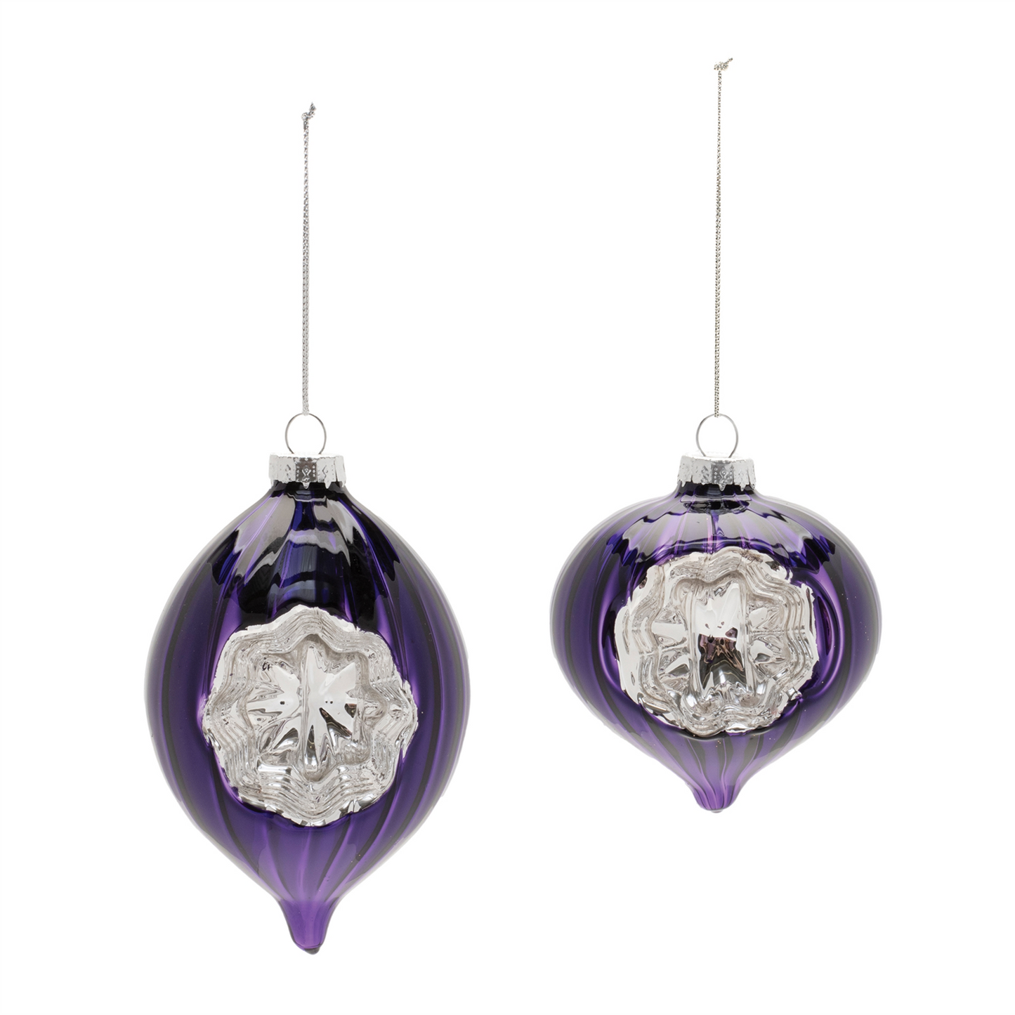 Purple Glass Reflector Ornaments – Set of 12