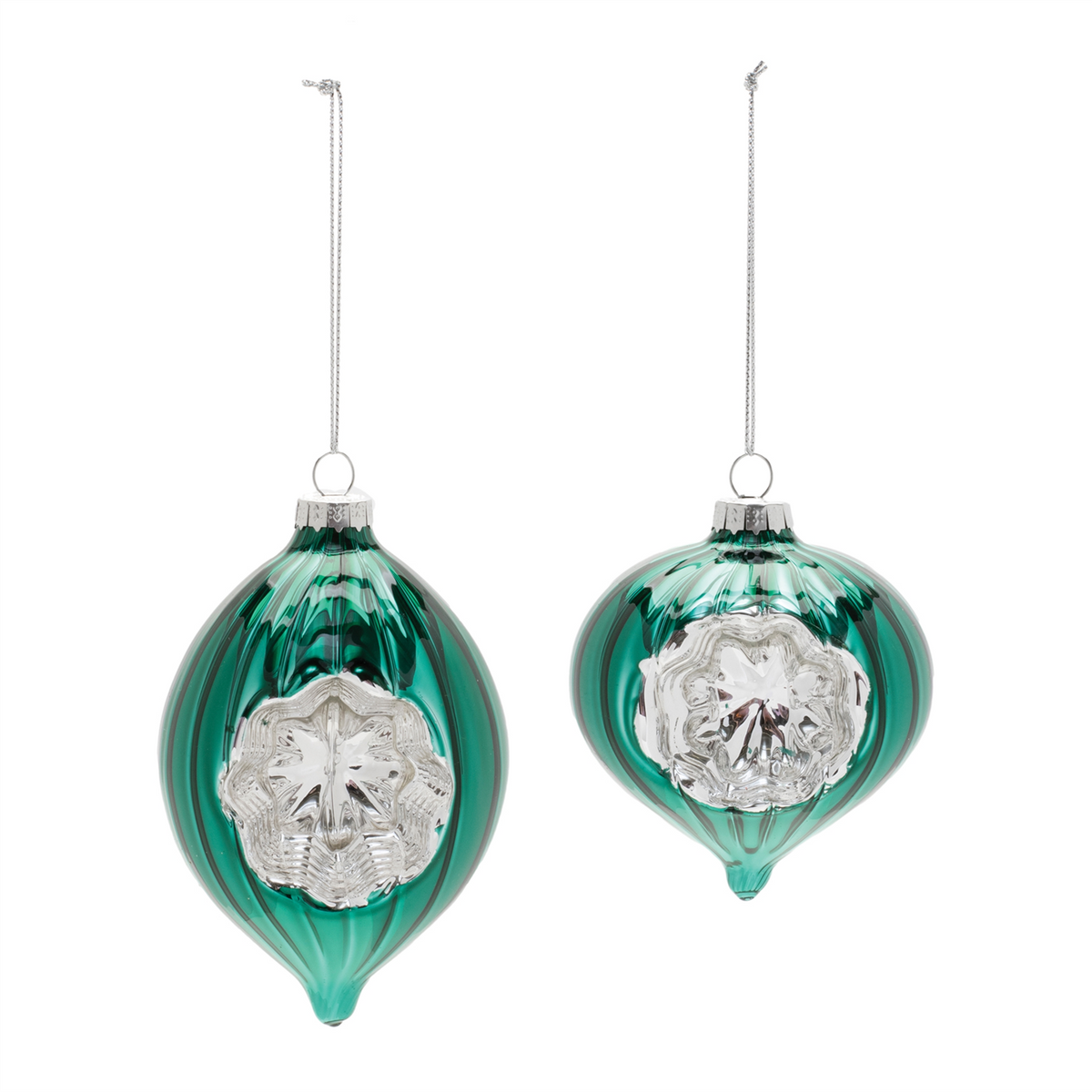 Green Glass Reflector Ornaments – Set of 12