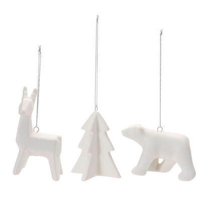 Deer/Bear/Tree Ornament (Set of 6) 2"H, 3.25"H, 3.5"H Ceramic