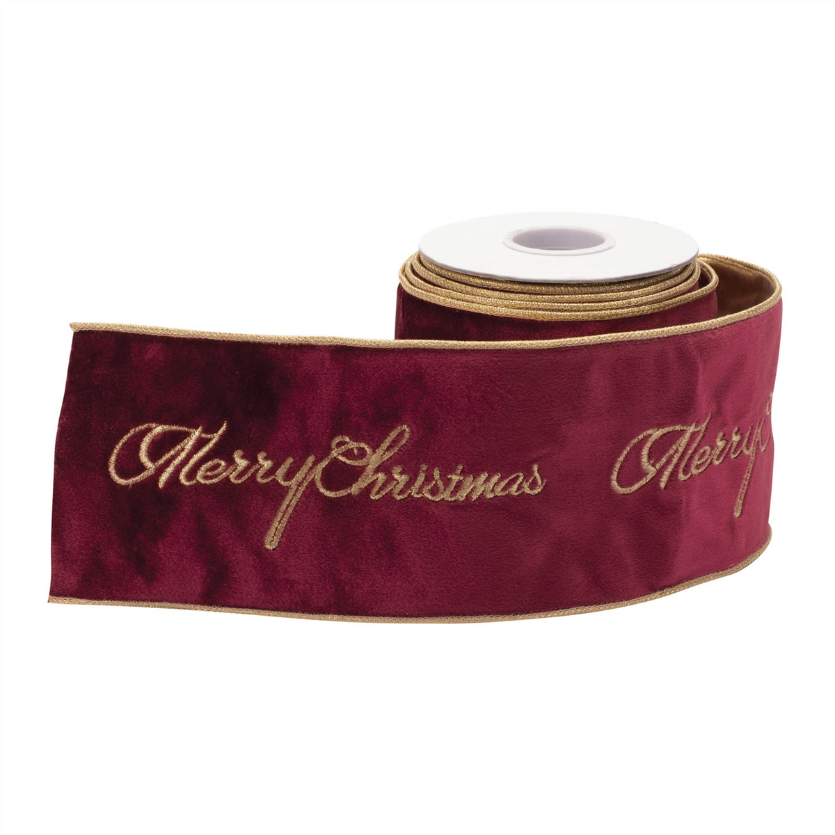 Embroidered Merry Christmas Wired Ribbon 4" x 5 Yds.