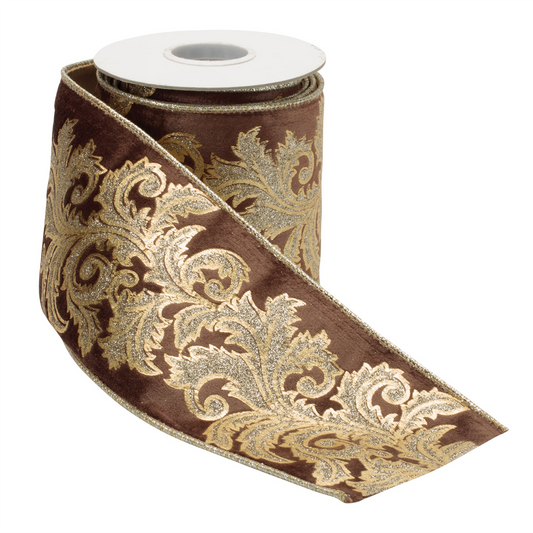 Embroidered Damask Wired Ribbon 4" x 5 Yds. -Ship Only