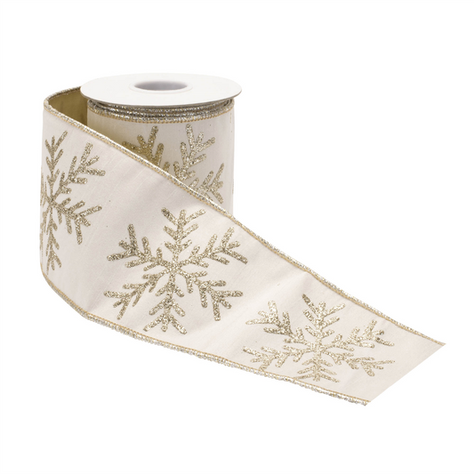 Glittered Snowflake Wired Ribbon 4" x 5 Yds. -Ship Only