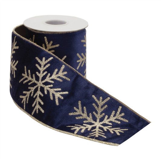 Glittered Snowflake Wired Ribbon 4" x 5 Yds. -Ship Only
