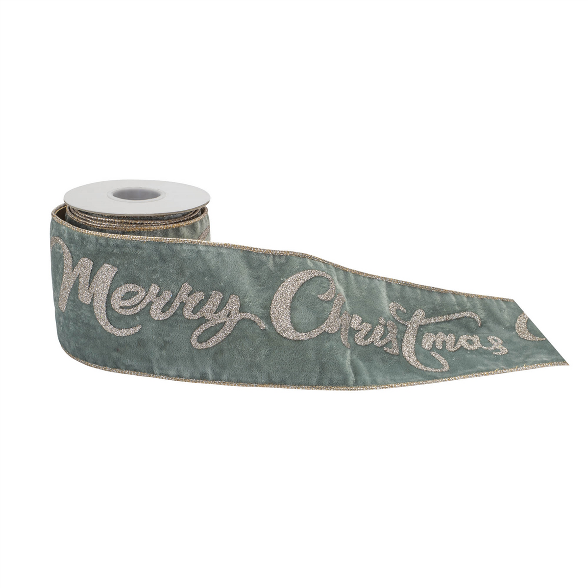 Glittered Merry Christmas Wired Ribbon 4" x 5 Yds. -Ship Only