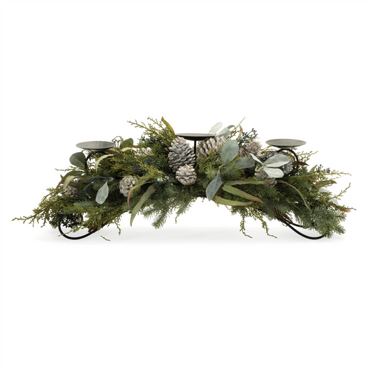 Mixed Pine Candle Holder Centerpiece 32"L -Ship Only