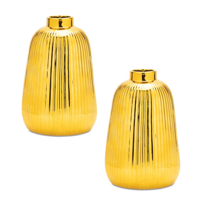 Ribbed Metallic Ceramic Vase (Set of 2)