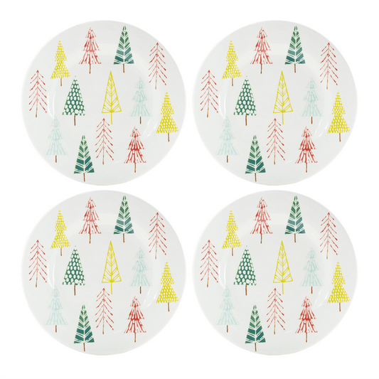 Ceramic Pine Tree Print Plate (Set of 4) -Ship Only