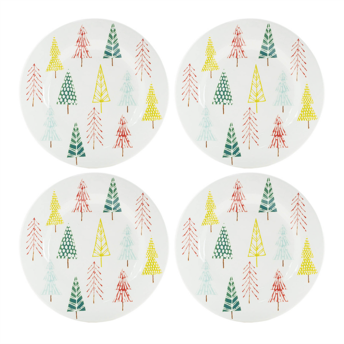Ceramic Pine Tree Print Plate (Set of 4)