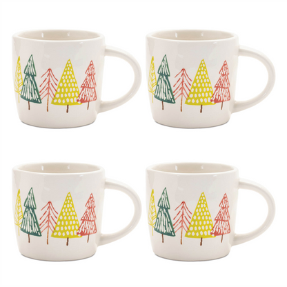 Ceramic Pine Tree Print Mug (Set of 4)