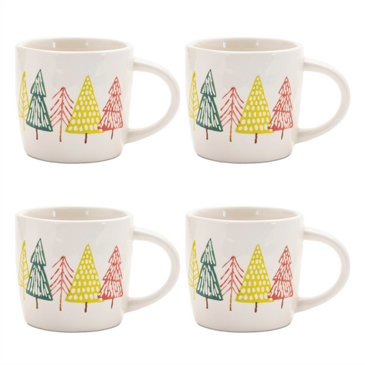 Ceramic Pine Tree Print Mug (Set of 4) -Ship Only