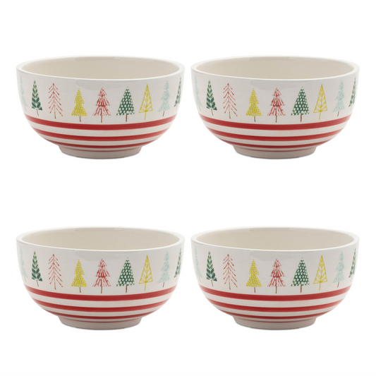 Ceramic Pine Tree Print Bowl (Set of 4) -Ship Only