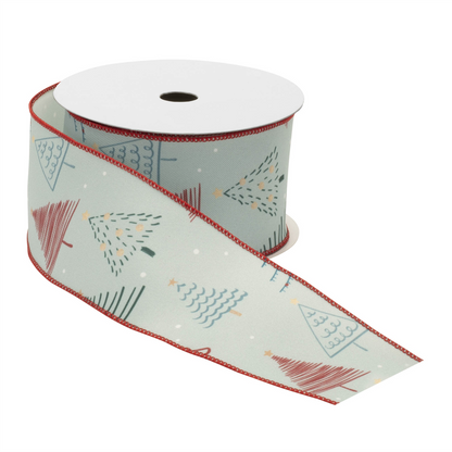 Christmas Tree Print Wired Ribbon (Set of 2)
