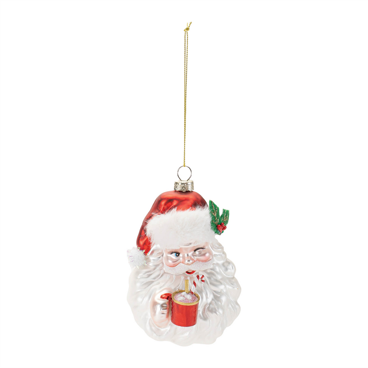 Santa w/Cocoa Ornament (Set of 6) 5”H Glass -Ship Only