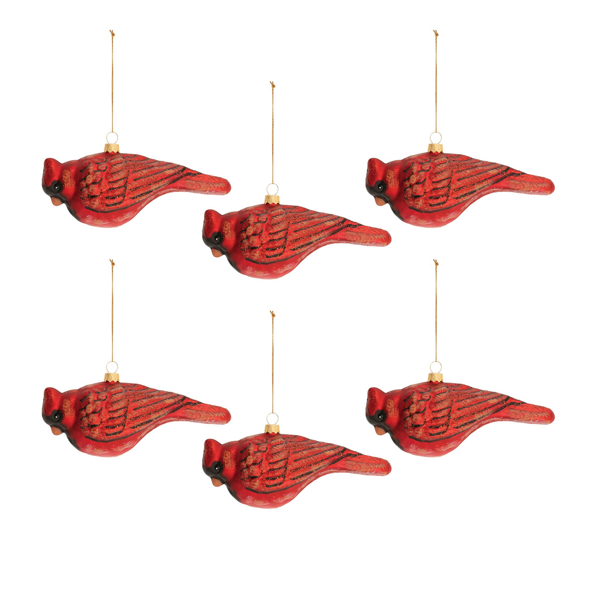 Cardinal Ornament (Set of 6) 6"Lx 2.5"H Glass