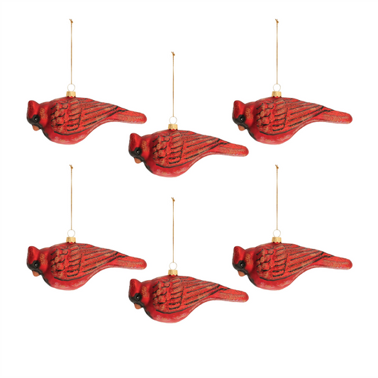 Cardinal Ornament (Set of 6) 6"Lx 2.5"H Glass -Ship Only