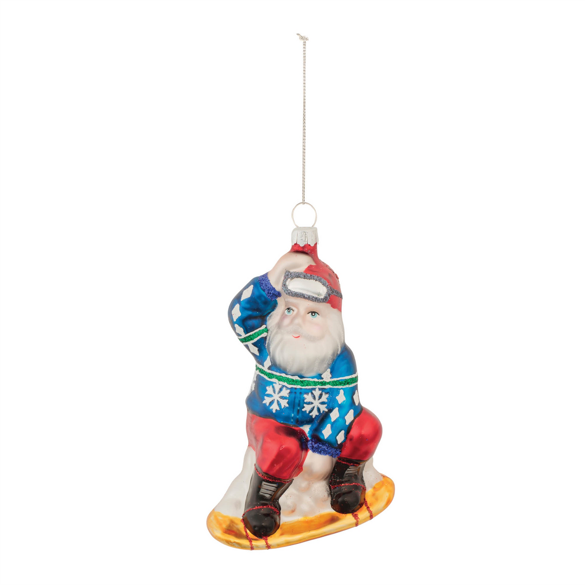 Glass Snowboarding Santa Ornament (Set of 6)
