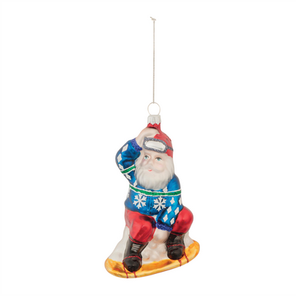 Glass Snowboarding Santa Ornament (Set of 6)