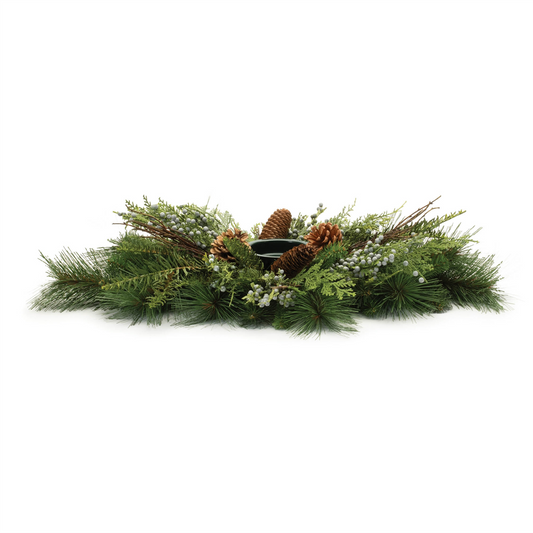 Mixed Pine Candle Holder Centerpiece 28"L x 6"H PVC/Metal -Ship Only