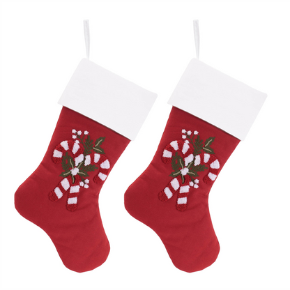 Embroidered Candy Cane Stocking (Set of 2)