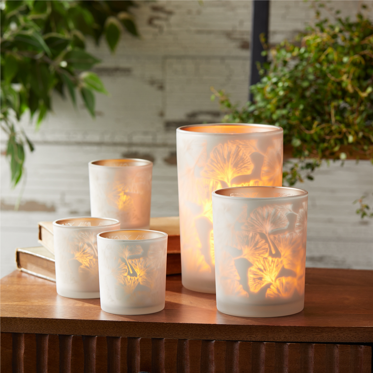 Set of 3 Silver & Gold Glass Votive Candle Holders