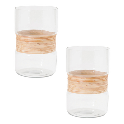 Glass Candle Holder with Bamboo Accent (Set of 2)