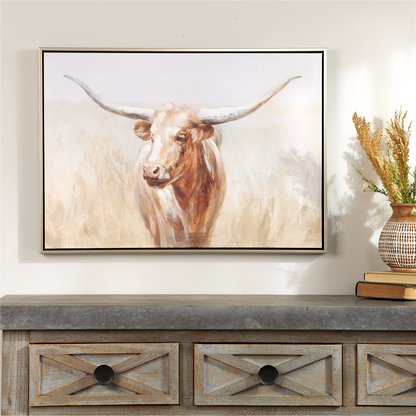 Framed Long Horn Cattle Wall Art 28"L