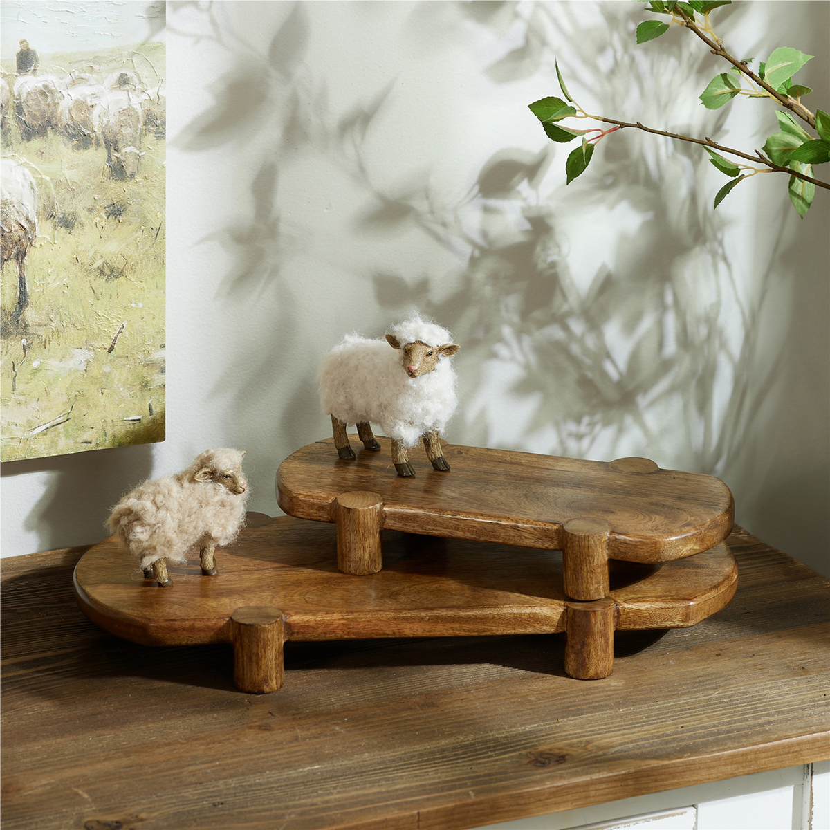 Pedestal (Set of 2) 13.5"L x 7"W x 2.25"H, 19.5"L x 9"W x 2"H Wood -Ship Only