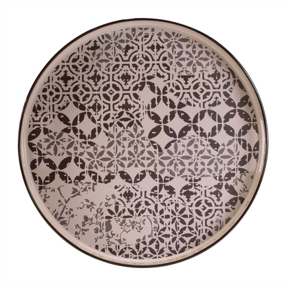 Round Ornate Geometric Print Tray 17.5"D