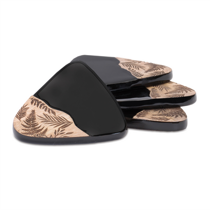 Floral Etched Wood Coaster with Holder (Set of 5)