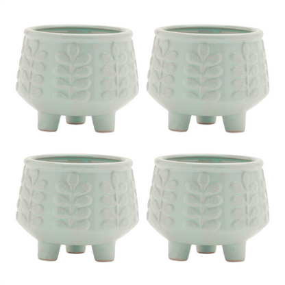 Footed Ceramic Leaf Pattern Planter (Set of 4)