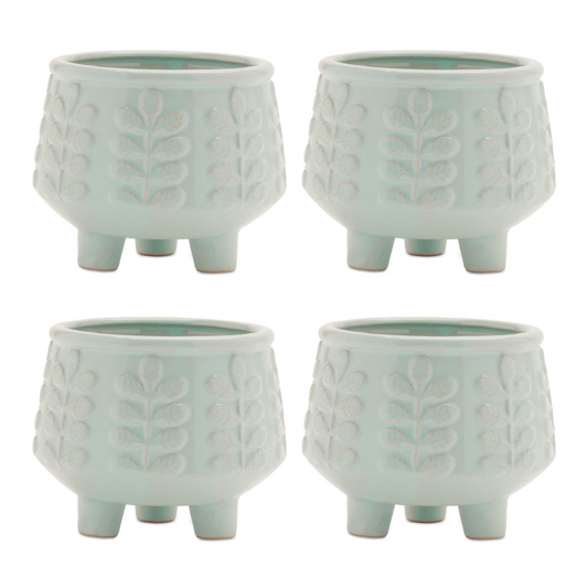 Footed Ceramic Leaf Pattern Planter (Set of 4) -Ship Only