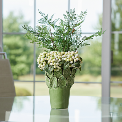 Stoneware Vase with Leaves Accent 7.5"H
